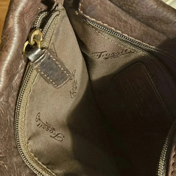 Vintage Fossil Chocolate Brown Crossbody Messenger Handbag Adjustable Strap - Picture 7 of 9